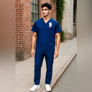 NWT Figs Men's Leon 2-Pocket Top in Navy Blue V-Neck Shirt